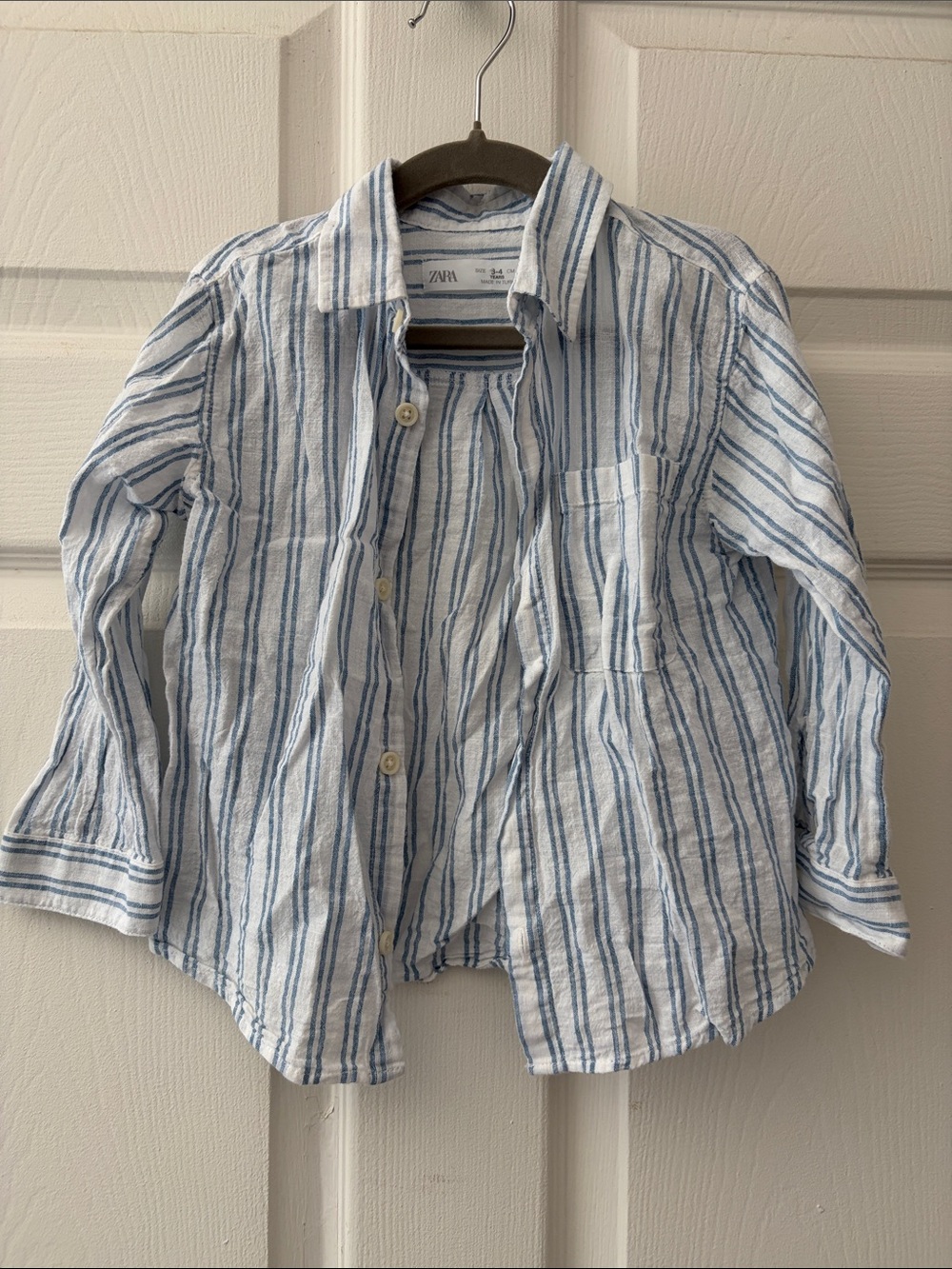 Zara Boys Light Blue & White Striped Button-Down Shirt